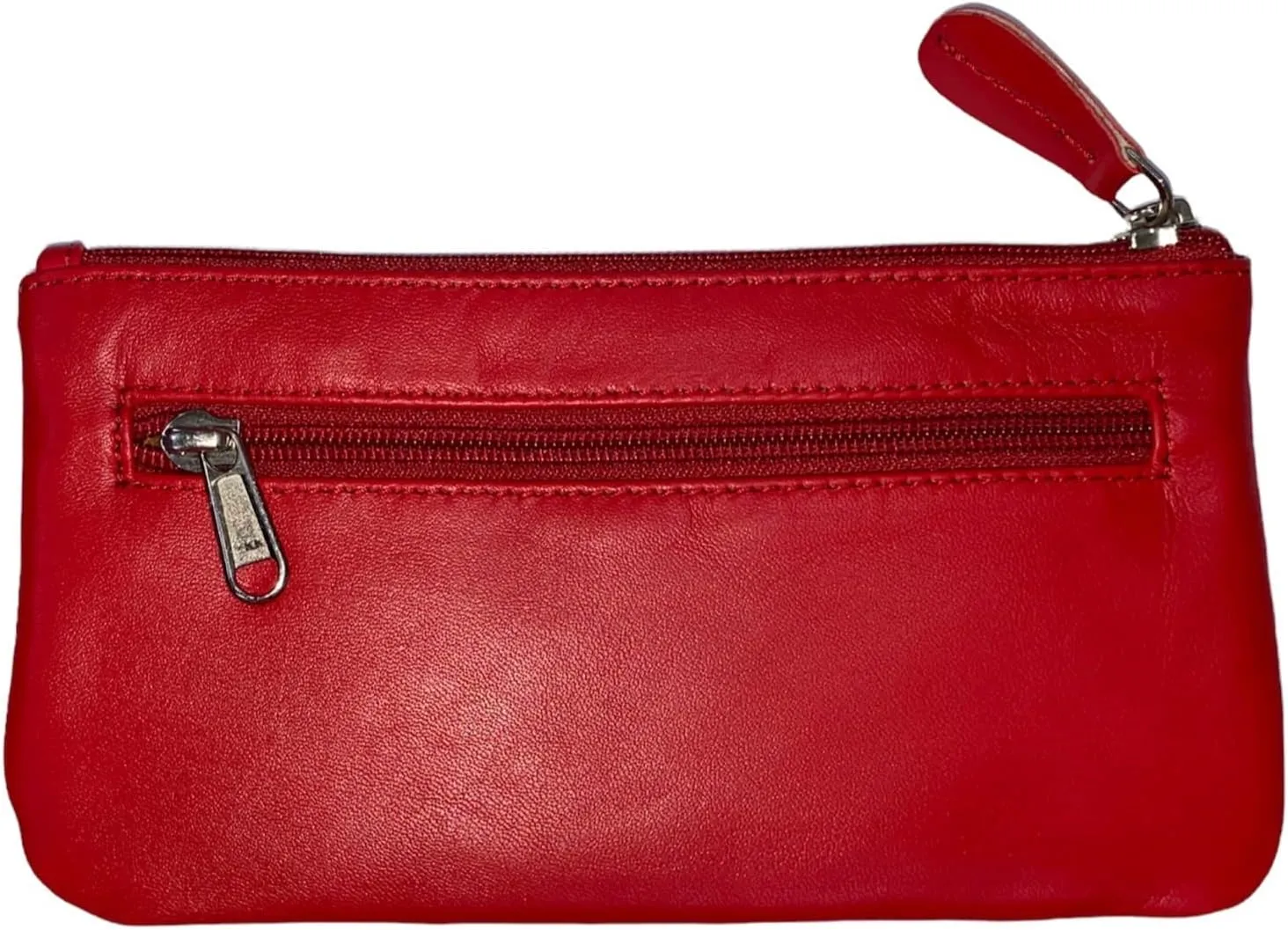 LEATHER FARM Leather Travel Pouch - Beautifully Handcrafted YKK Zippered Pouch Handmade - 8 x 4 inches.(RED)
