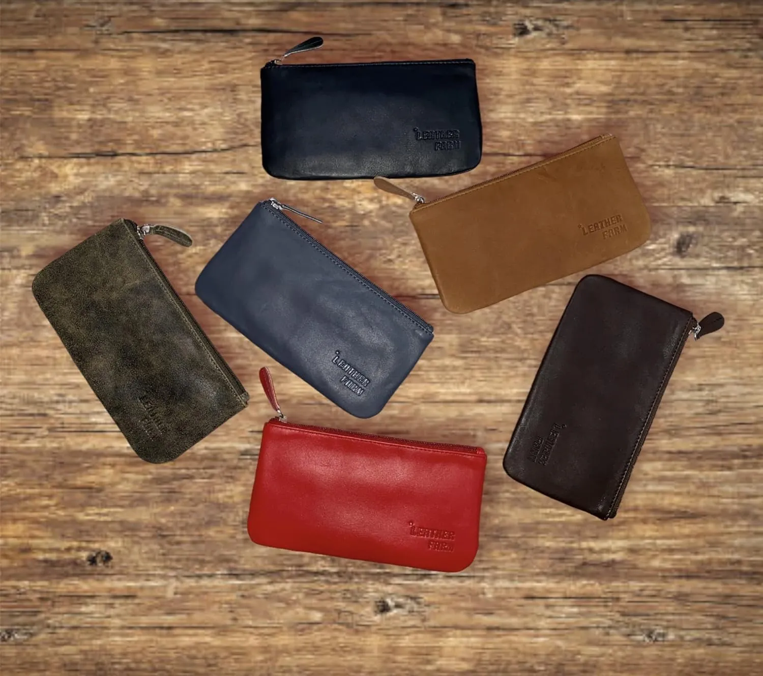 LEATHER FARM Leather Travel Pouch - Beautifully Handcrafted YKK Zippered Pouch Handmade - 8 x 4 inches.(RED)