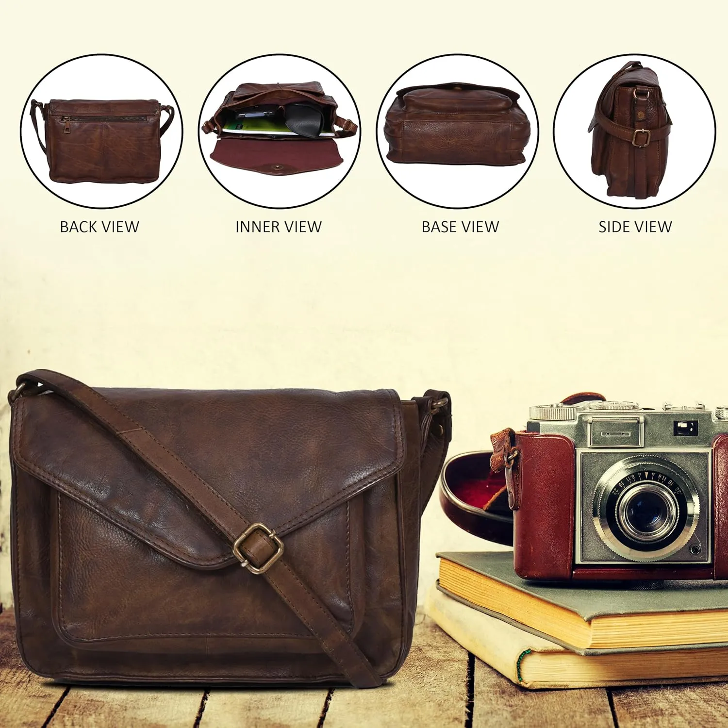Leather Flapover Crossbody Handbag Purse for Women with Adjustable Strap & Overflap Snap Closure Tote/Bag