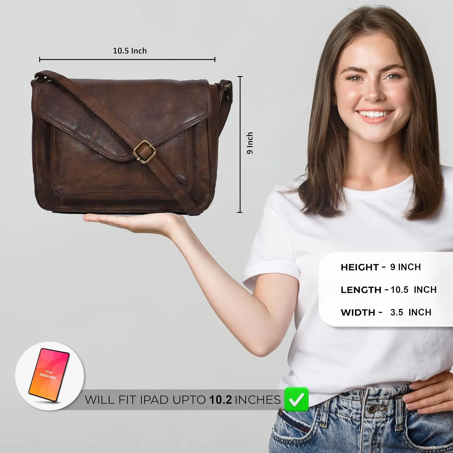 Leather Flapover Crossbody Handbag Purse for Women with Adjustable Strap & Overflap Snap Closure Tote/Bag