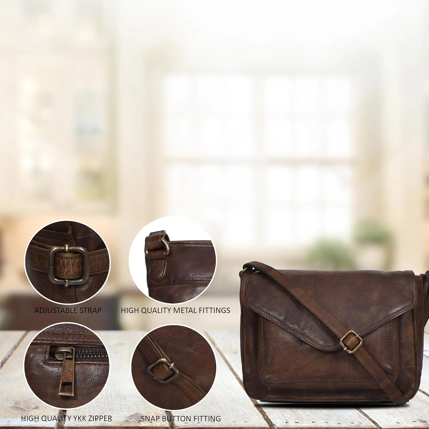 Leather Flapover Crossbody Handbag Purse for Women with Adjustable Strap & Overflap Snap Closure Tote/Bag