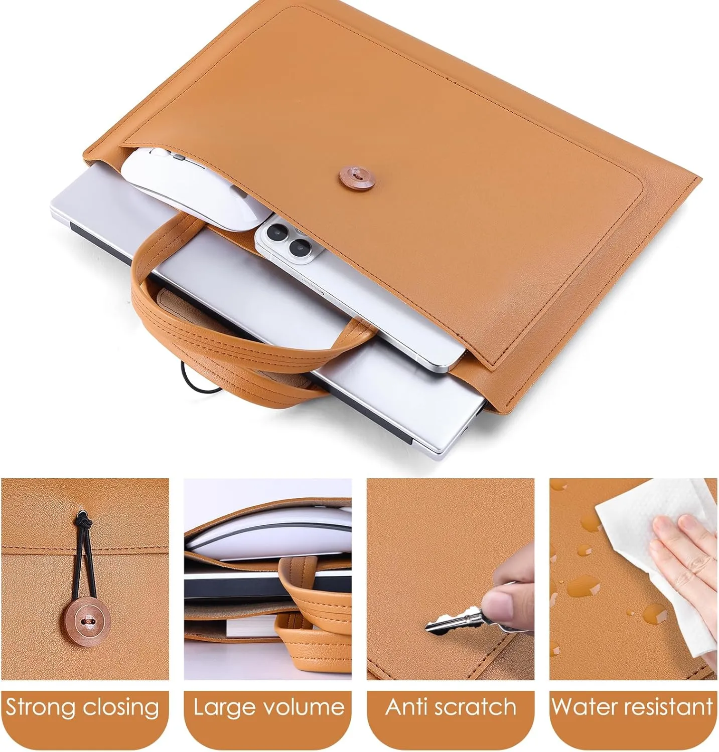 Leather Laptop Messenger Bag, Large Volume, Water Resistant, Anti Scratch
