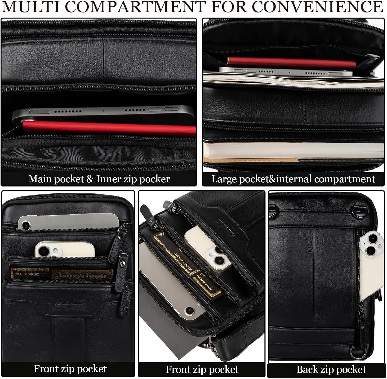 Leather Messenger Bag for Men, Small Leather Sling Shoulder Bag Messenger Pack for Men, Man Purse