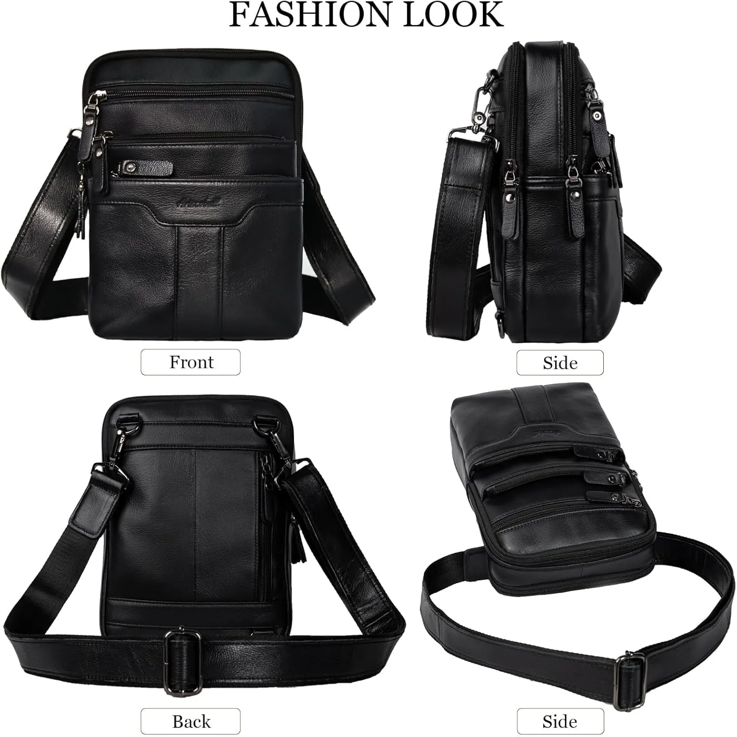 Leather Messenger Bag for Men, Small Leather Sling Shoulder Bag Messenger Pack for Men, Man Purse