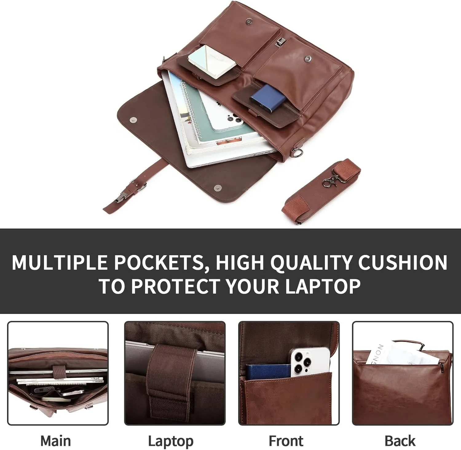 Leather Messenger Bag for Men,Vintage Mens Laptop Bag Water Resistant Business Travel Briefcase Satchel Work Computer Bag