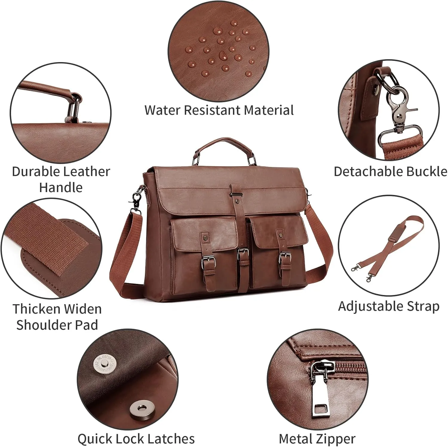 Leather Messenger Bag for Men,Vintage Mens Laptop Bag Water Resistant Business Travel Briefcase Satchel Work Computer Bag