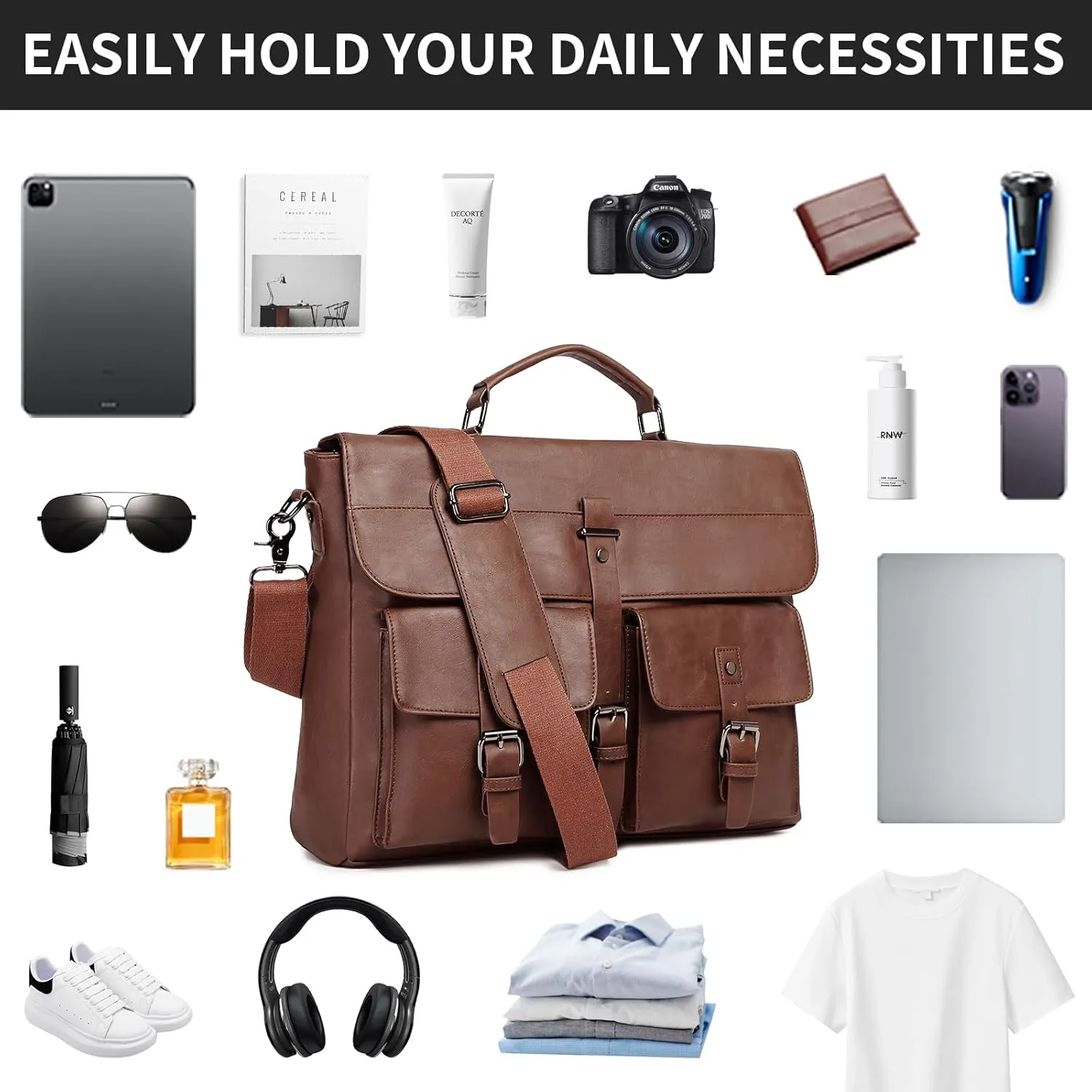 Leather Messenger Bag for Men,Vintage Mens Laptop Bag Water Resistant Business Travel Briefcase Satchel Work Computer Bag