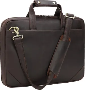 Leather Slim Briefcase for Men 15.6" Laptop Crossbody Messenger Bag Business Work Lawyer Attache Case