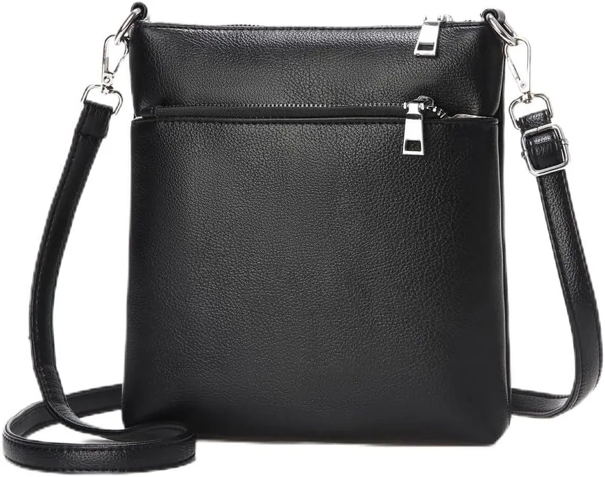 Leather Small Crossbody Bags for Women Travel Phone Cross Body Wallet Purses Lightweight with Adjustable Shoulder Strap,Black