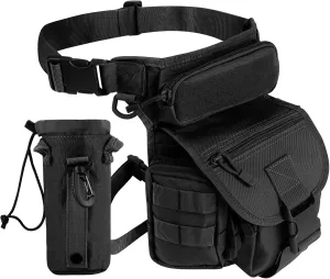 Leg Bag for Men Women Motorcycle Leg Bags Outdoor Waterproof Tactical Fanny Pack Travel Thigh Bag for Hiking Climbing Cycling Fishing Riding with Water Bottle Pouch (Black)