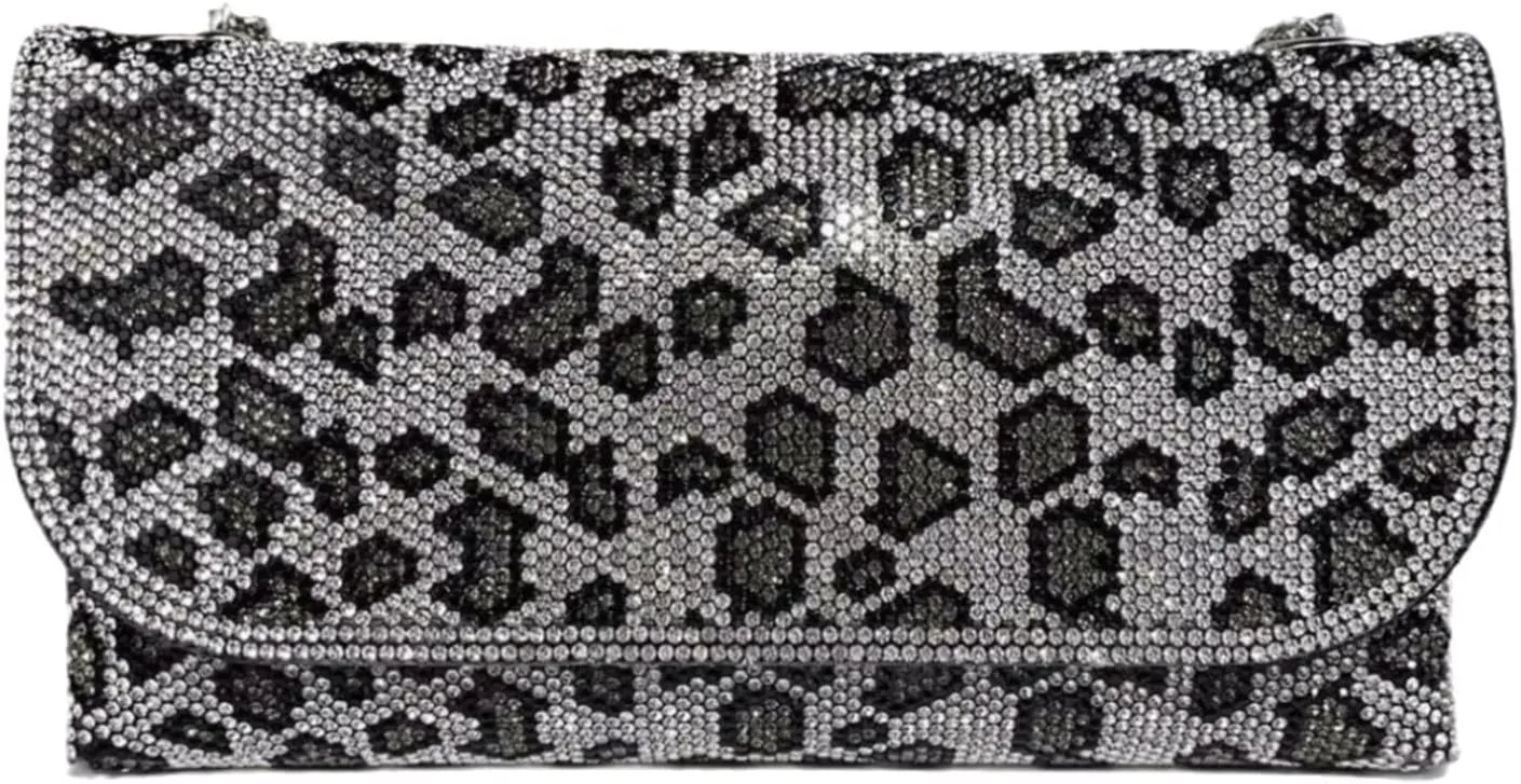 Leopard Purse Beaded Cheetah Print Scrunchie Handle Girls Crossbody Wedding Evening Bag with Gold Chain for Women