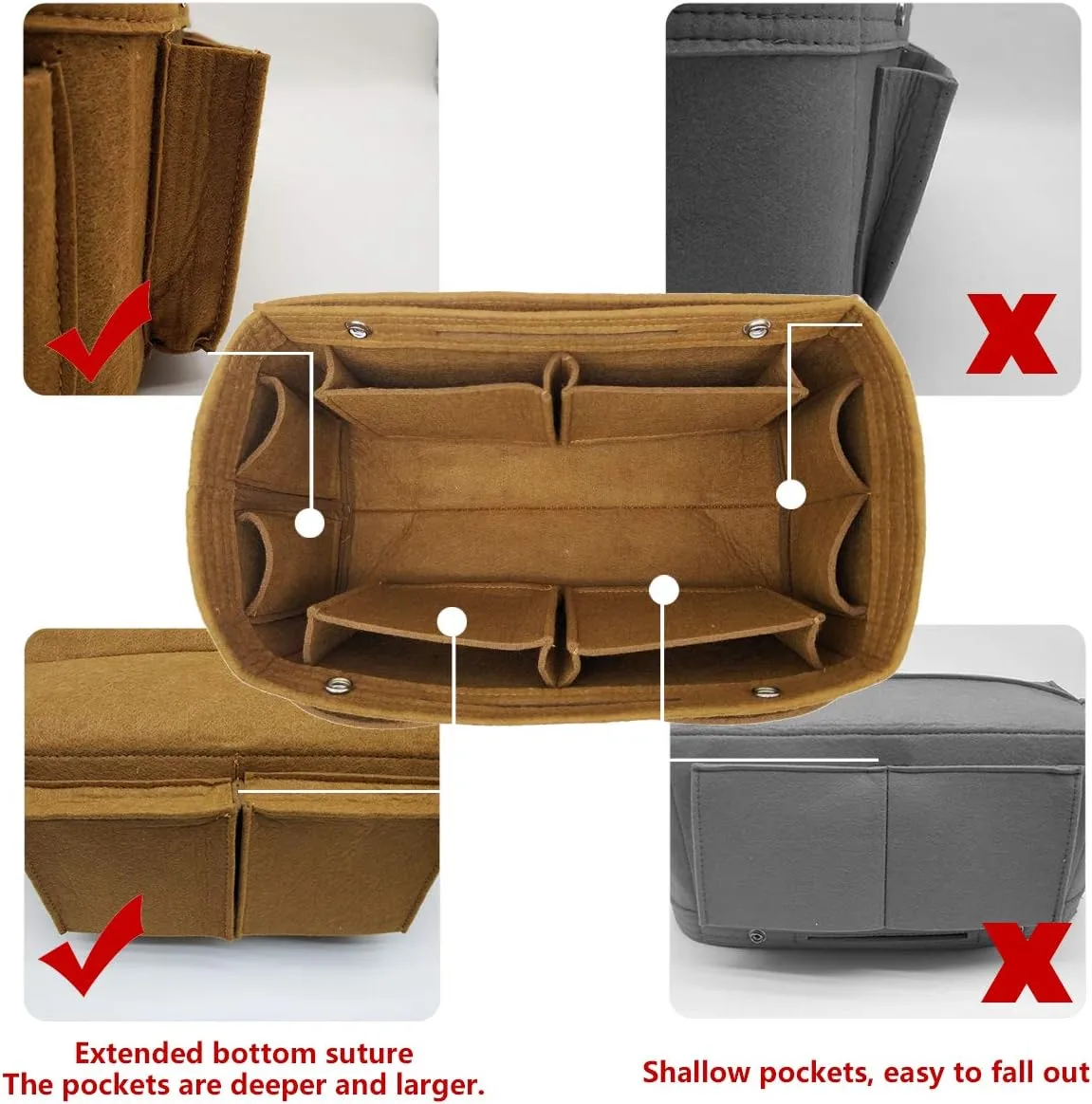 LEXSION Felt Purse Organizer Insert - Multi Pocket Bag in Bag Organizer Shaper