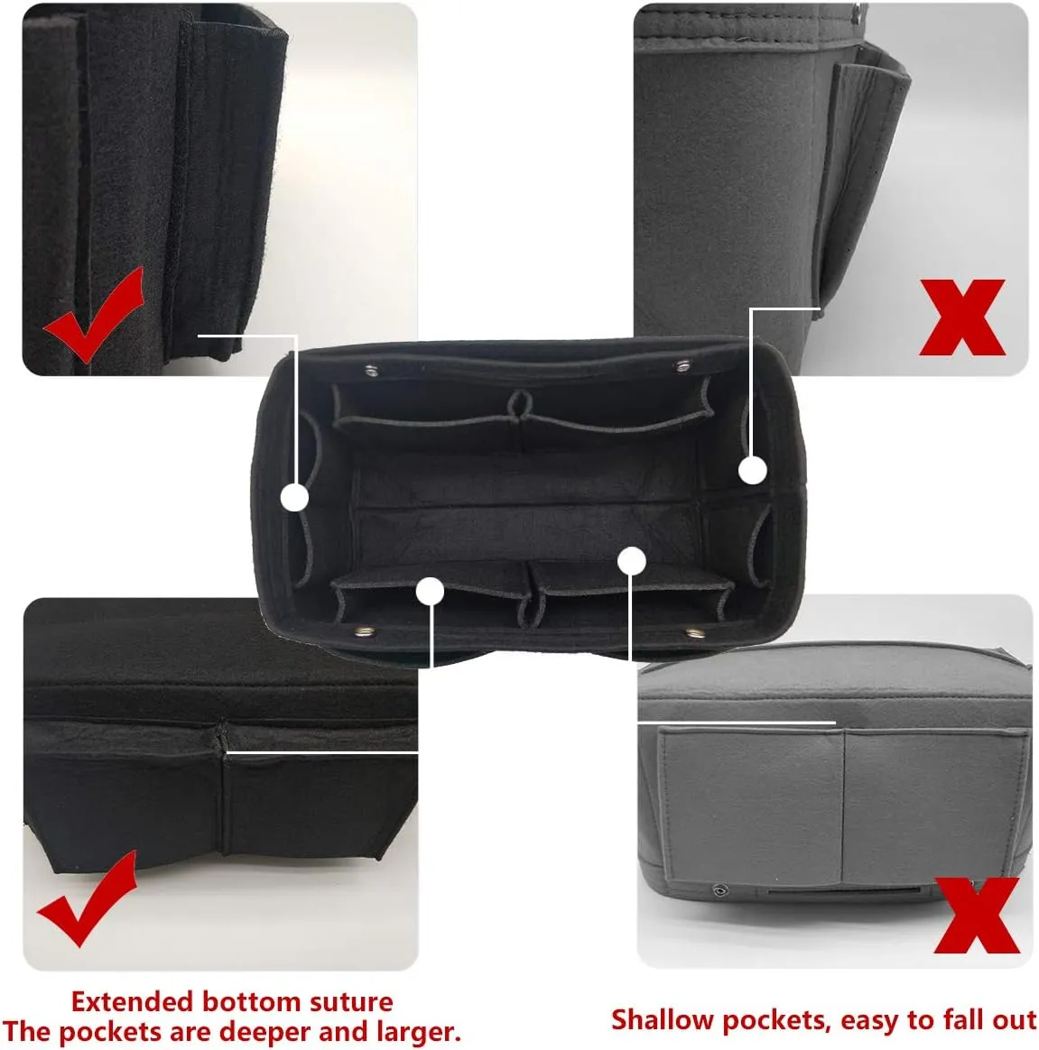 LEXSION Felt Purse Organizer Insert - Multi Pocket Bag in Bag Organizer Shaper