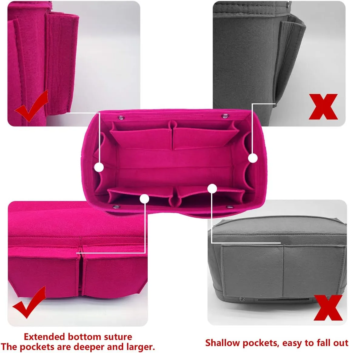 LEXSION Felt Purse Organizer Insert - Multi Pocket Bag in Bag Organizer Shaper