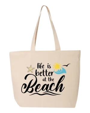 Life İs Better At The Beach Zippered Canvas Bag, Beach Totes, Custom Tote Bags, Personalized Beach Tote Bag, Summer Vacation Gift, Summer Gift, (20"W x 15"H x 5"D, Natural)