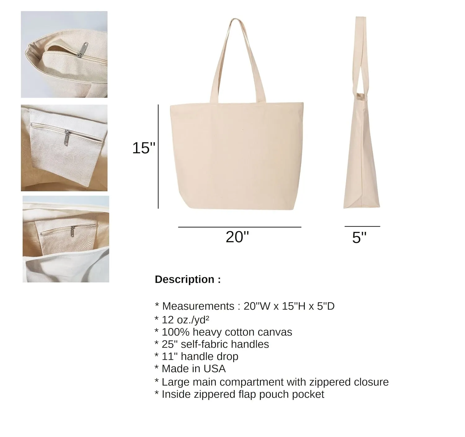 Life İs Better At The Beach Zippered Canvas Bag, Beach Totes, Custom Tote Bags, Personalized Beach Tote Bag, Summer Vacation Gift, Summer Gift, (20"W x 15"H x 5"D, Natural)
