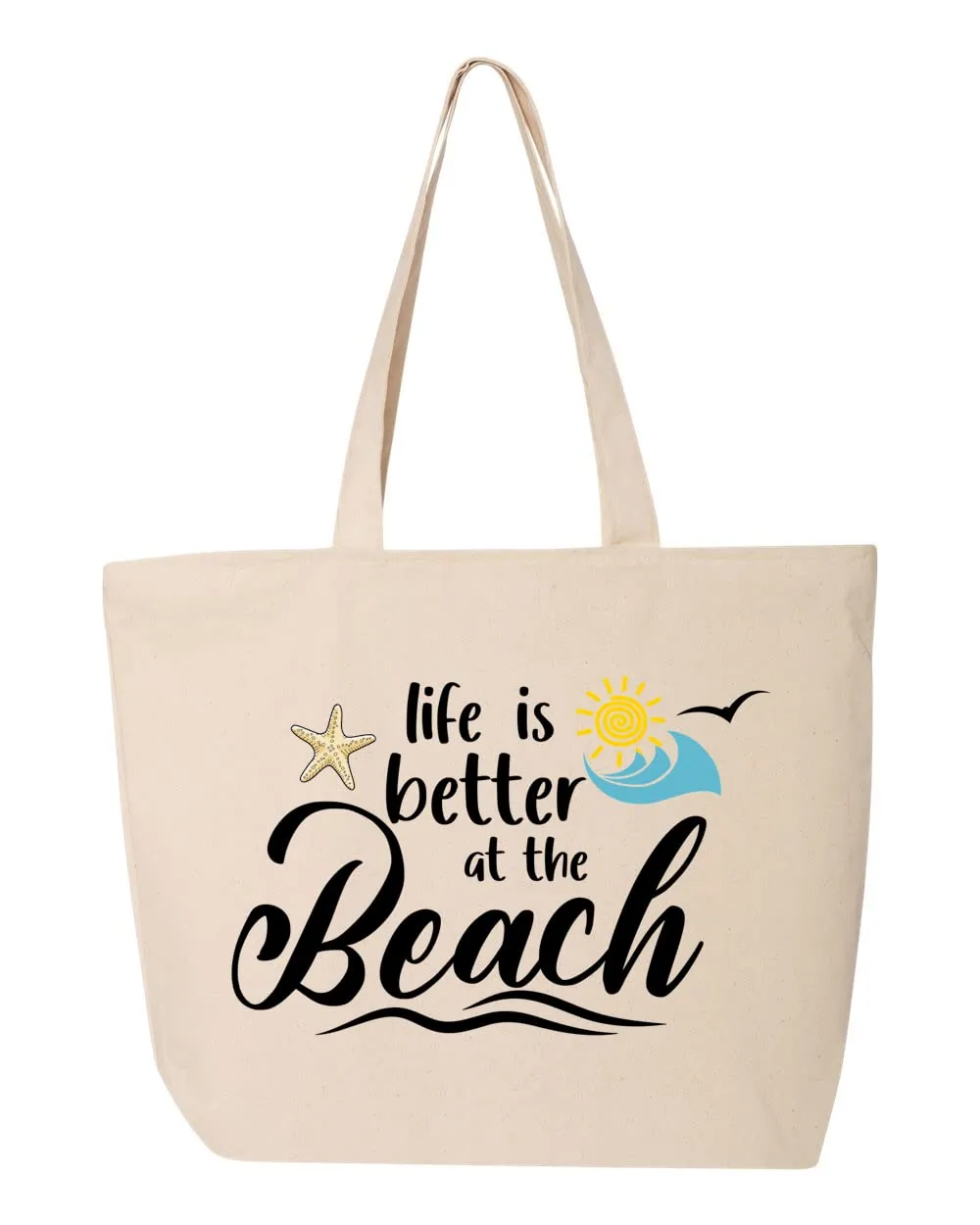 Life İs Better At The Beach Zippered Canvas Bag, Beach Totes, Custom Tote Bags, Personalized Beach Tote Bag, Summer Vacation Gift, Summer Gift, (20"W x 15"H x 5"D, Natural)