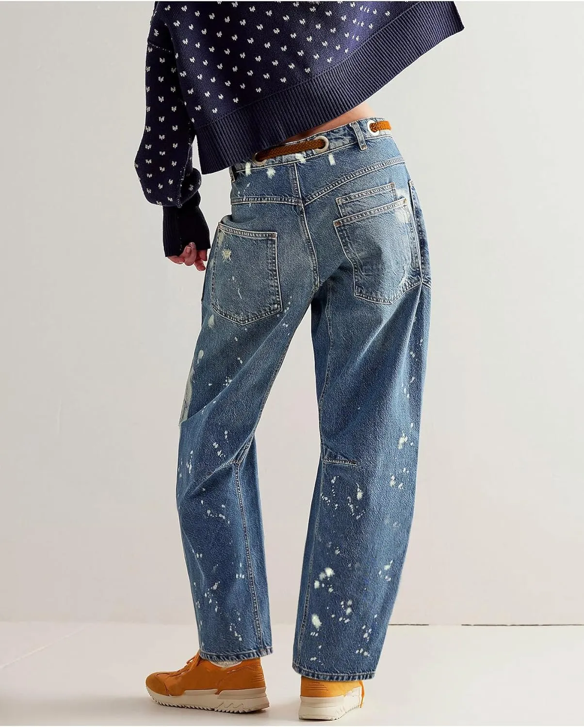 LifeShe Women's Baggy Barrel Jeans Casual Boyfriend Mid Rise Drawstring Wide Leg Denim Pants