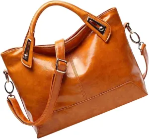 LIFKOME Vintage Luxury Wax Tote and Bag for Women Light Brown Capacity Shoulder Bag Durable and Elegant Handbag for Daily Use Shopping and Work