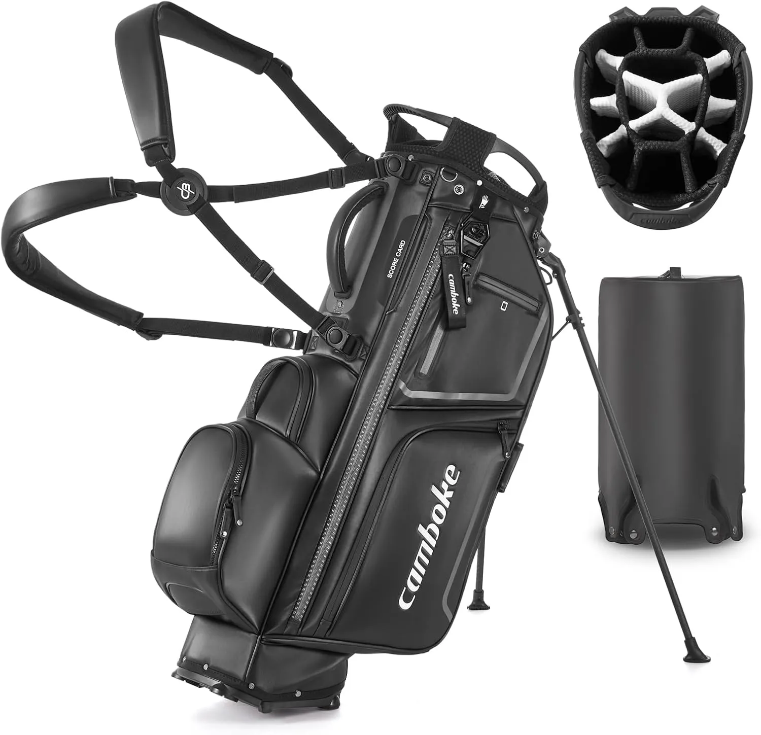 Lightweight Synthetic Leather Golf Stand Bags with 14 Way Full Length Dividers - Anti-Bending Carbon Fiber Bracket Golf Stand Bag for Men, with Ample Pocket Storage & Waterproof Zipper