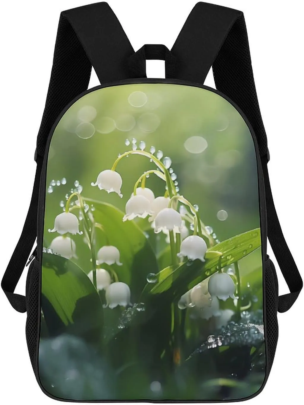 Lily of The Valley Flowers Green Leaves 17 Inch Laptop Backpack Adjustable Strap Daypack Shoulder Bag for Travel School