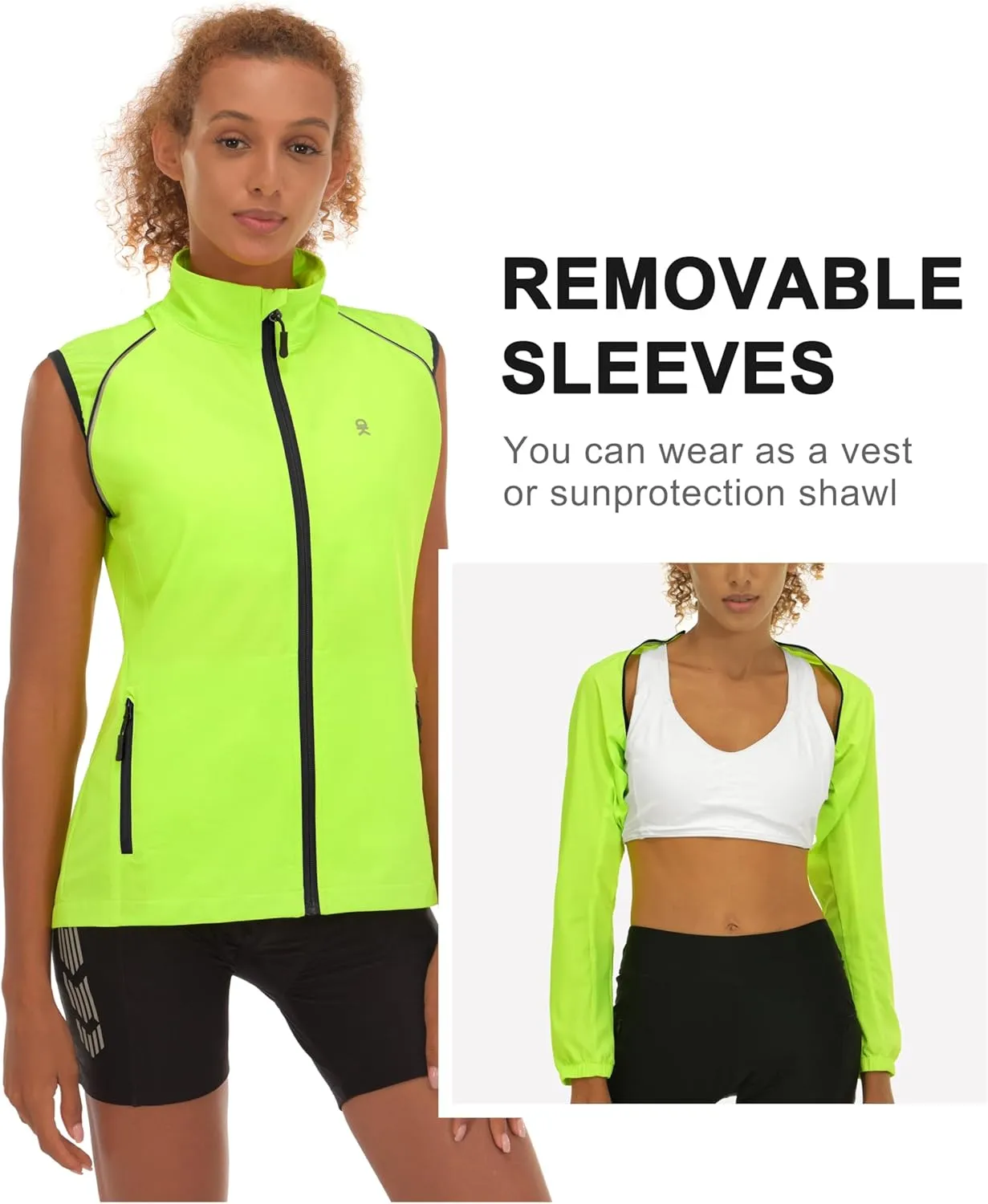 Little Donkey Andy Women's Lightweight Waterproof Cycling Jacket with Removable Sleeves for Biking Running Golf