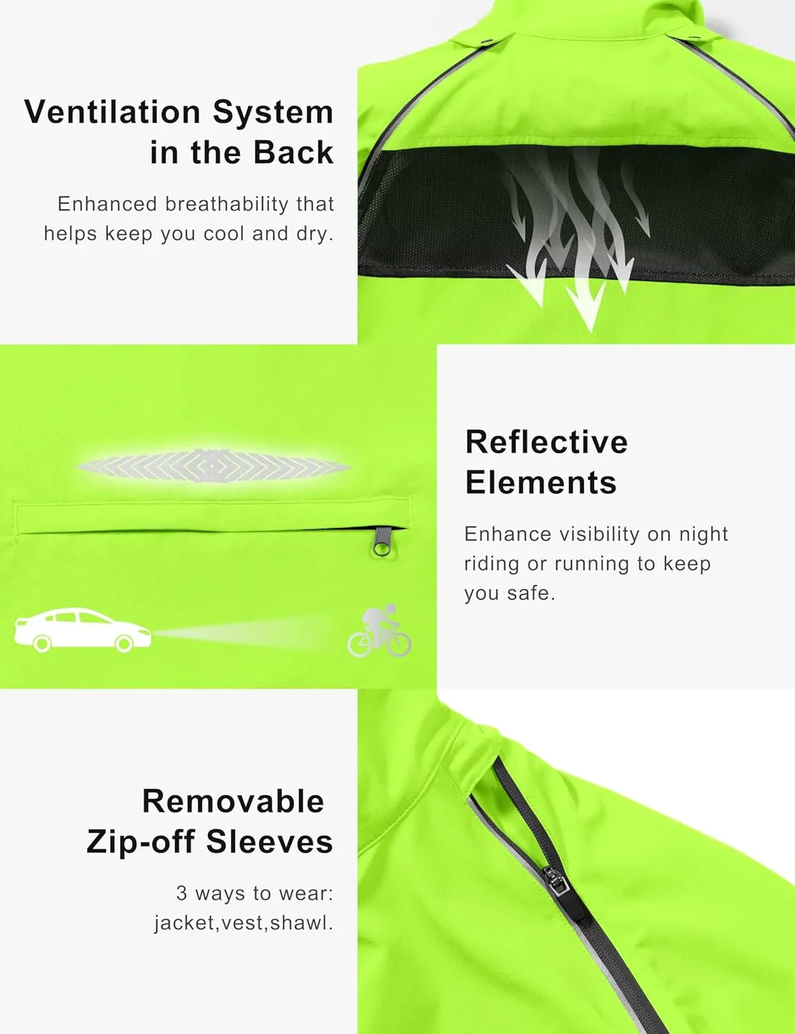 Little Donkey Andy Women's Lightweight Waterproof Cycling Jacket with Removable Sleeves for Biking Running Golf