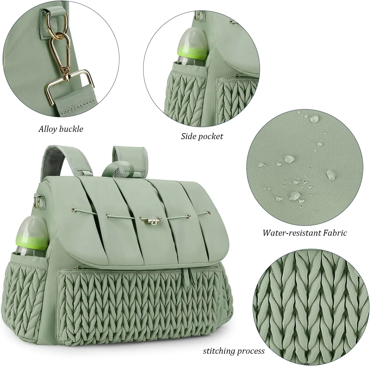 Lmbabter Diaper Bag Backpack Messenger Bag Travel Backpack Maternity Bags Stylish Baby Bag with Changing Pad for Mom (Green)