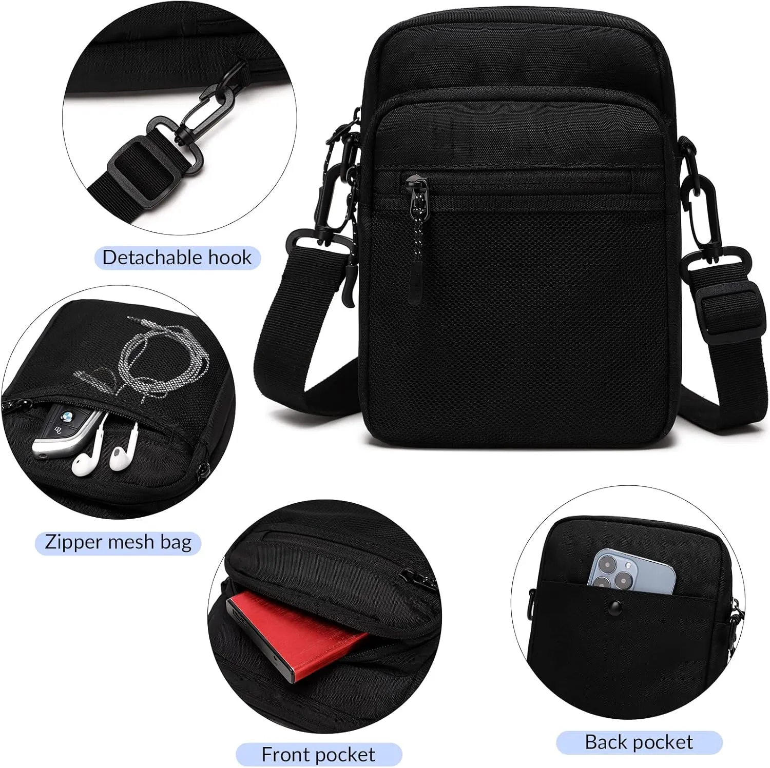 Lohol Small Messenger Bag for Men Women, Water Resistant Adjustable Crossbody Sling bag Purse for Travel Sports