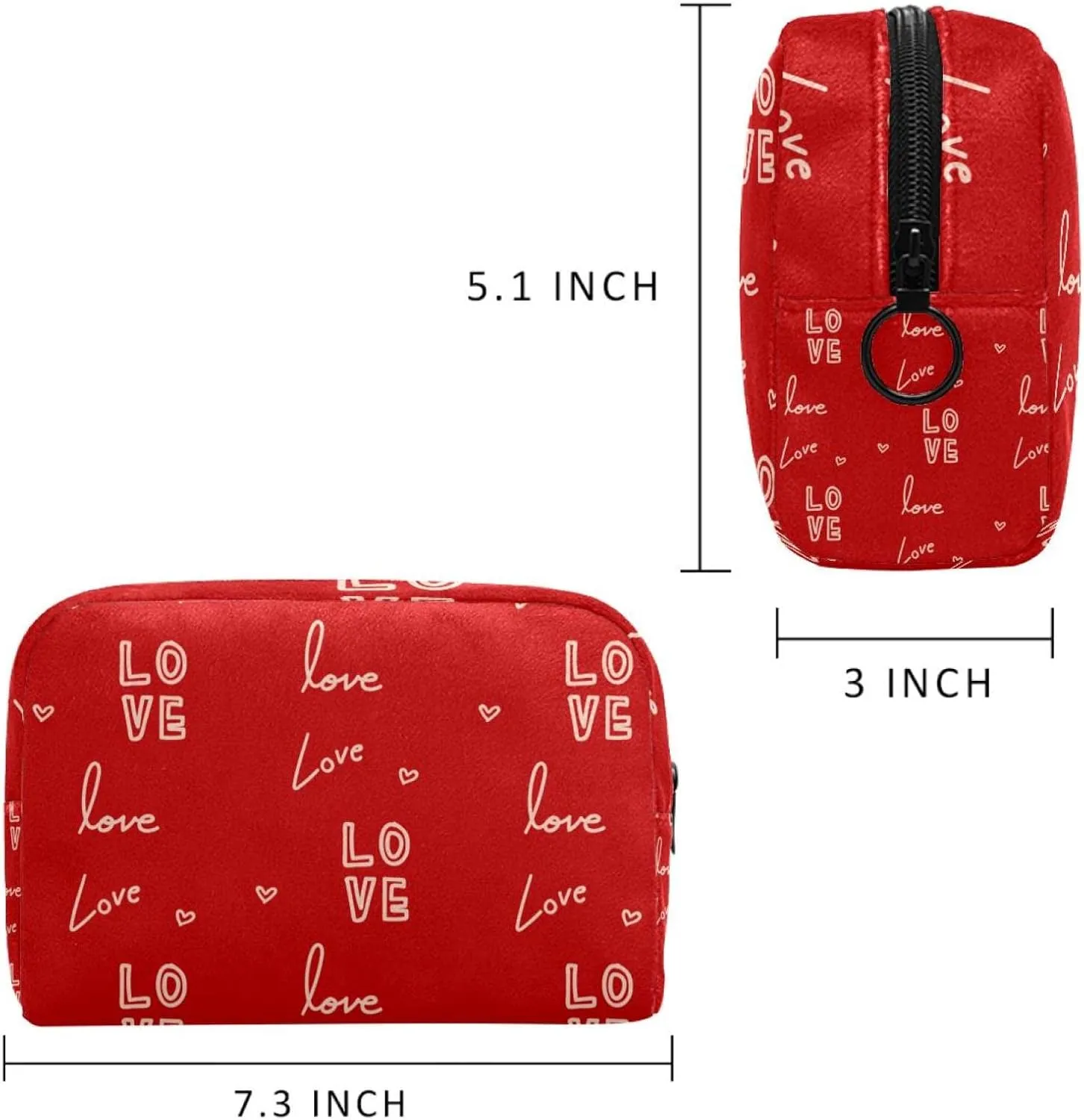 Love Letter Red Small Makeup Bags for Women Teen Girls, Makeup Storage Bag with Zipper Accessories Organizer Bag for Travelling