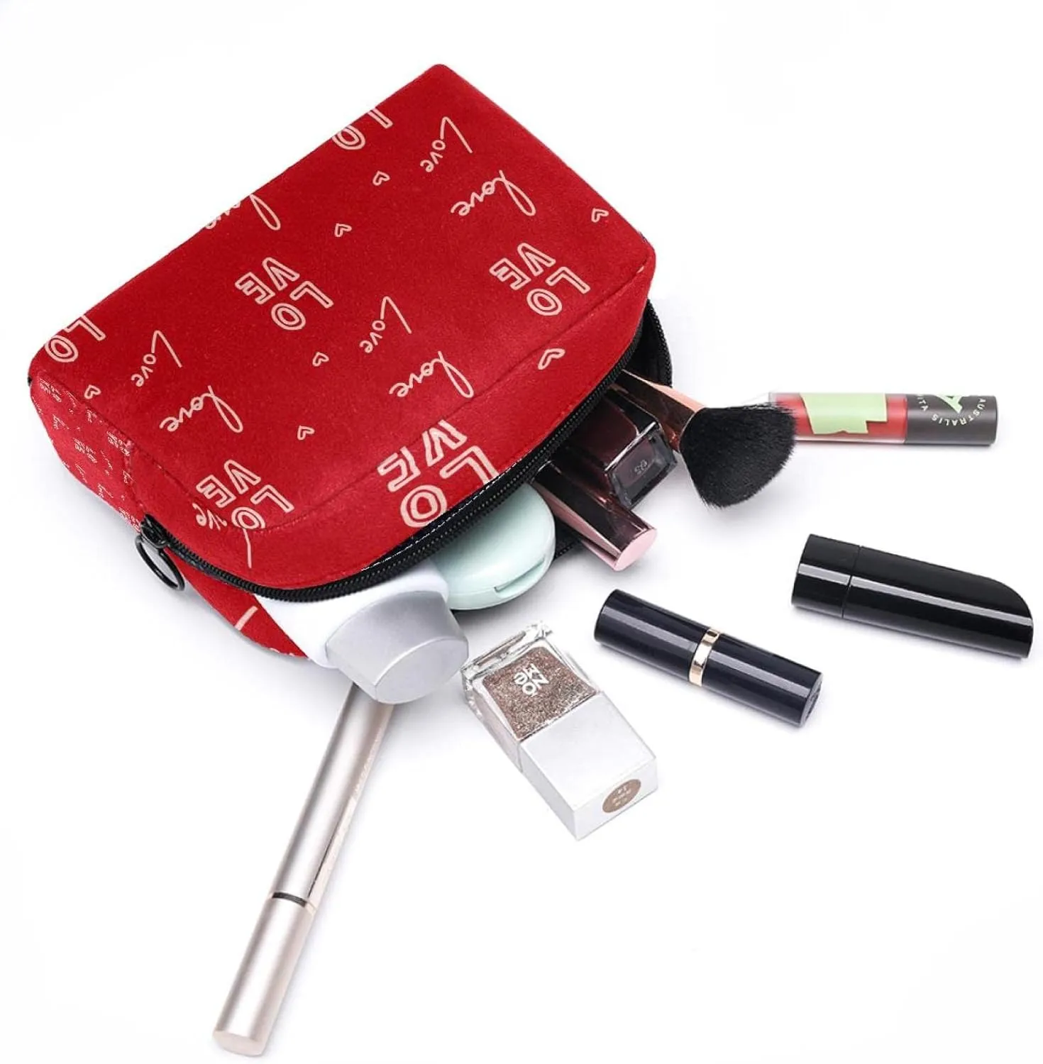 Love Letter Red Small Makeup Bags for Women Teen Girls, Makeup Storage Bag with Zipper Accessories Organizer Bag for Travelling