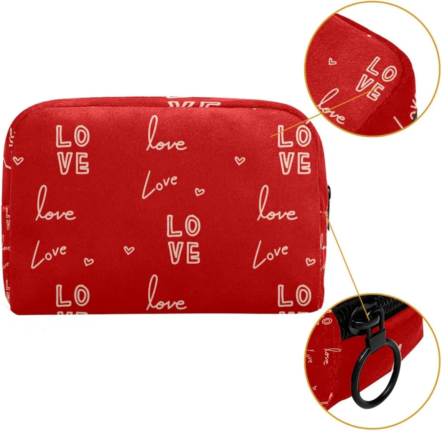 Love Letter Red Small Makeup Bags for Women Teen Girls, Makeup Storage Bag with Zipper Accessories Organizer Bag for Travelling