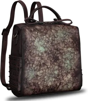 LRTO Genuine Leather Backpack for Women Convertible Satchel Vintage Rucksack Casual Back Bag Shoulder Bag Retro Cowhide Handbag Purse Daypack (Multicolor2) Medium