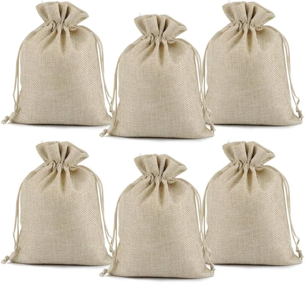 Lucky Monet 25/50/100PCS Burlap Gift Bags Wedding Hessian Jute Bags Linen Jewelry Pouches with Drawstring for Birthday, Party, Wedding Favors, Present, Art and DIY Craft (100Pcs, Cream, 3” x 4”)