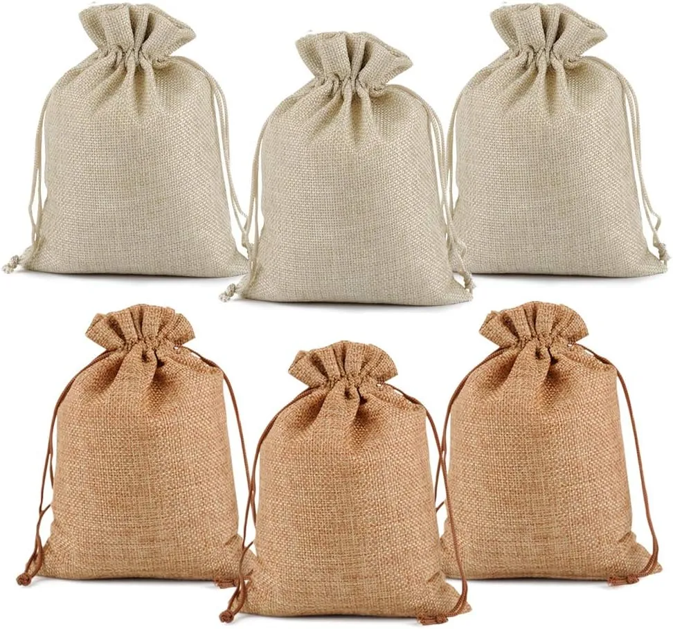 Lucky Monet 25/50/100PCS Burlap Gift Bags Wedding Hessian Jute Bags Linen Jewelry Pouches with Drawstring for Birthday, Party, Wedding Favors, Present, Art and DIY Craft (100Pcs, Cream, 3” x 4”)