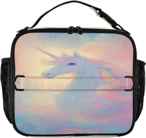 Lunch Bag Cool Unicorn with Rainbow Mane Kids Boys Girls Cooler Insulated Lunch Box Two Way Handle Tote Waterproof Picnic Meal for School Office
