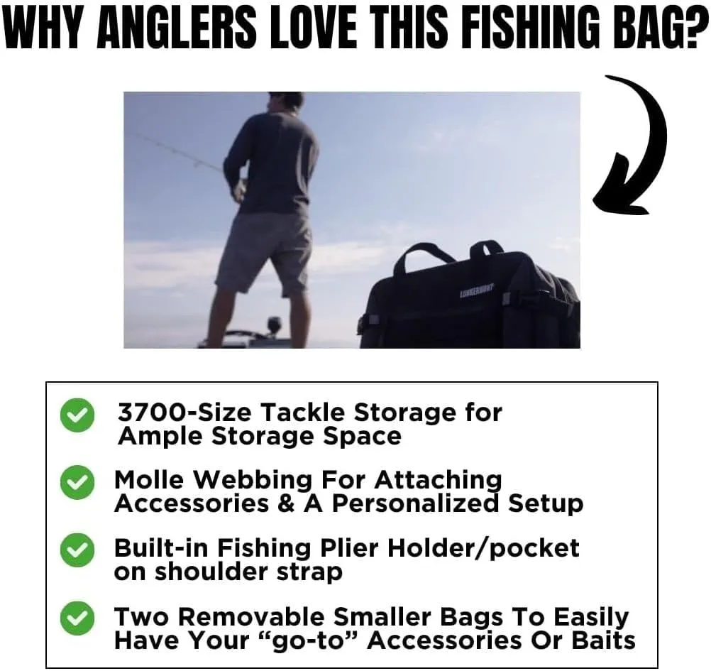 Lunkerhunt Fishing Tackle Sling Bag with Adjustable Strap - Water-Resistant TPE Fabric