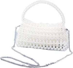 Luxury Pearl Purses Shoulder Bag for Women Pearl Bag Handmade Bags Women's Crossbody Beaded Clutch Evening Bag Wedding Party Bridal Party Gifts 70