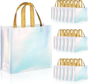 Lyellfe 20 Pieces Glossy Reusable Grocery Bag, Non Woven Blue Gift Bag with Handles, Fashionable Bridesmaid Tote Bag, Durable Shopping Bag for Wedding, Bachelorette Birthday Party
