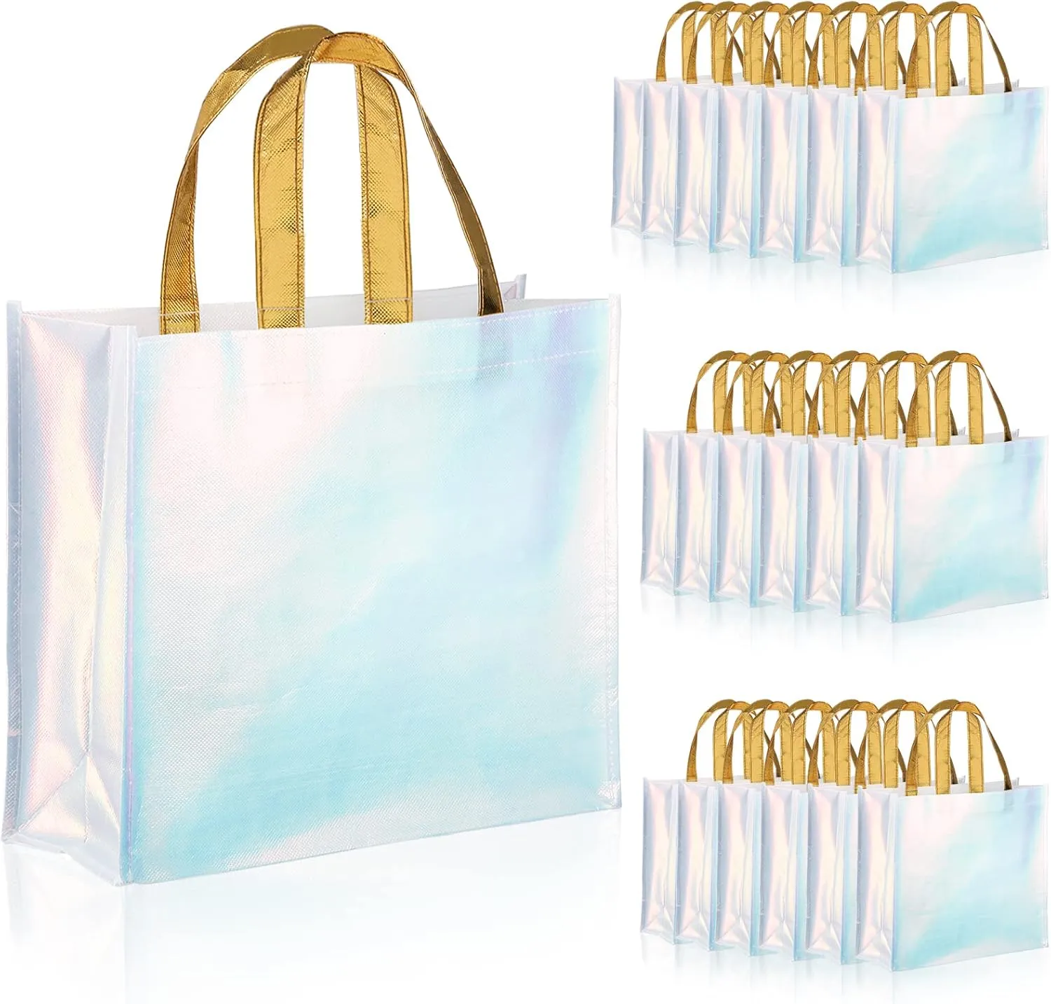 Lyellfe 20 Pieces Glossy Reusable Grocery Bag, Non Woven Blue Gift Bag with Handles, Fashionable Bridesmaid Tote Bag, Durable Shopping Bag for Wedding, Bachelorette Birthday Party