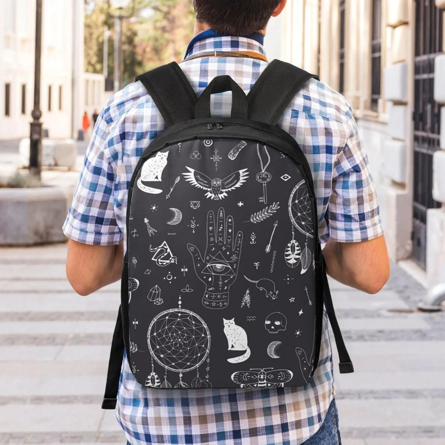 Magic Witch Black Cats Backpack, 17 Inch Travel Business Laptop Backpack For Women Men
