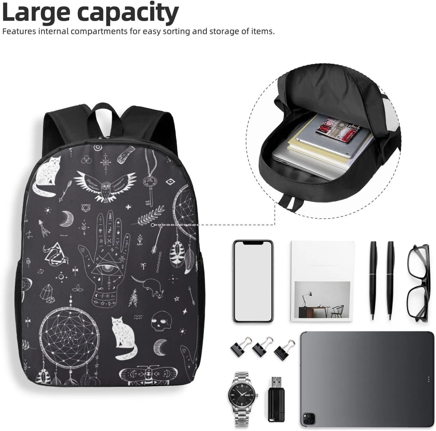 Magic Witch Black Cats Backpack, 17 Inch Travel Business Laptop Backpack For Women Men