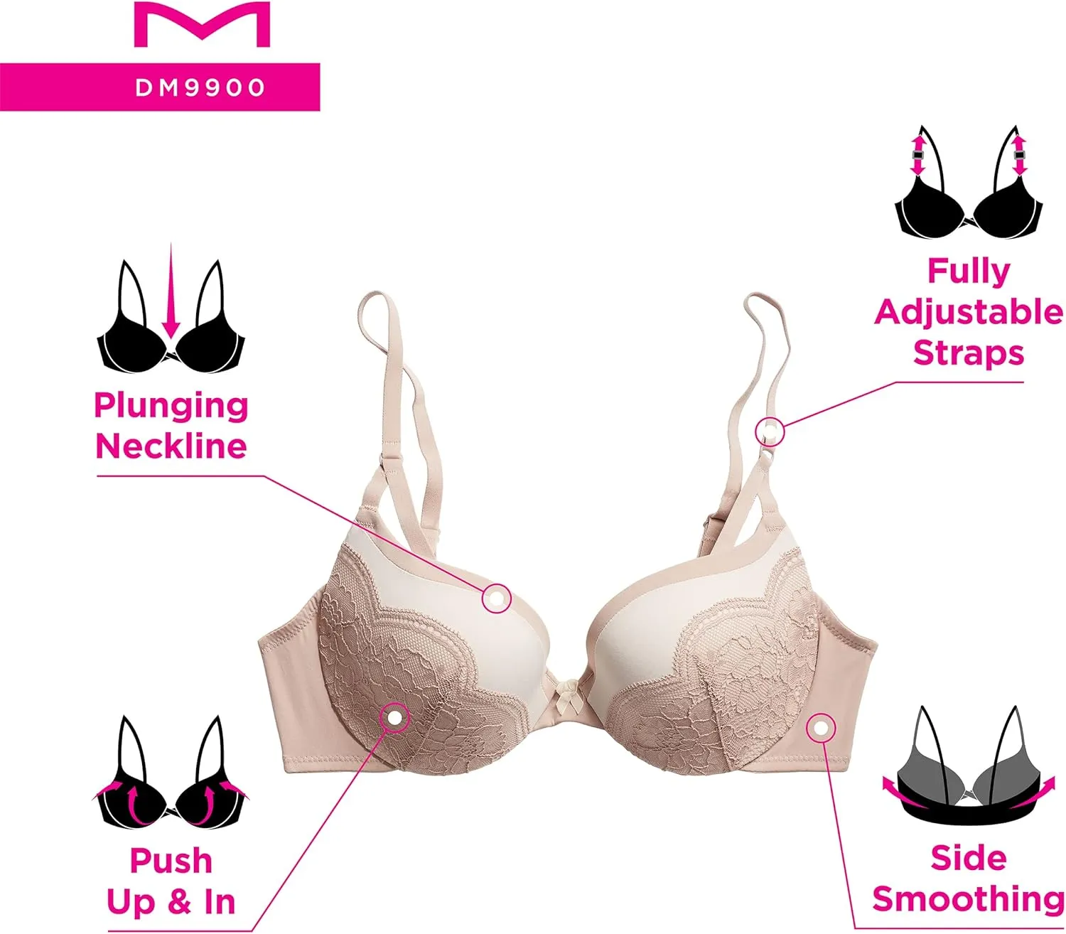Maidenform womens Love the Lift Underwire Demi Bra,With Push-up Cups