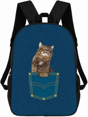 Maine Cooncat Backpack Bookbag Custom Blue Jeans Print Daypack Laptop Bag for Work Travel Hiking 17 Inch Lightweight Style 2