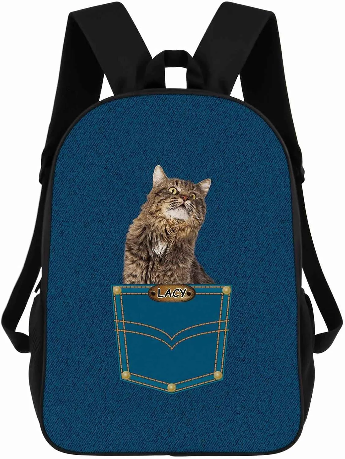 Maine Cooncat Backpack Bookbag Custom Blue Jeans Print Daypack Laptop Bag for Work Travel Hiking 17 Inch Lightweight Style 2