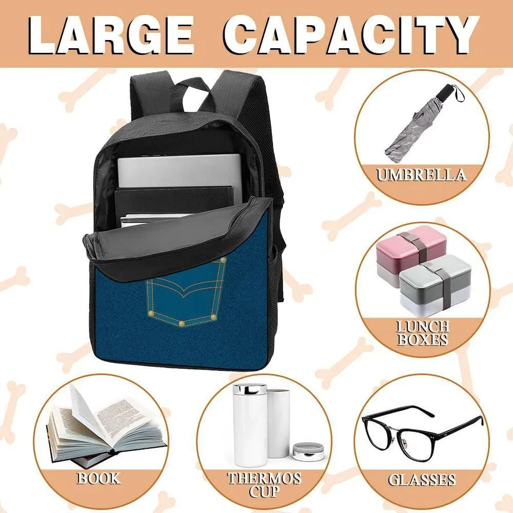 Maine Cooncat Backpack Bookbag Custom Blue Jeans Print Daypack Laptop Bag for Work Travel Hiking 17 Inch Lightweight Style 2