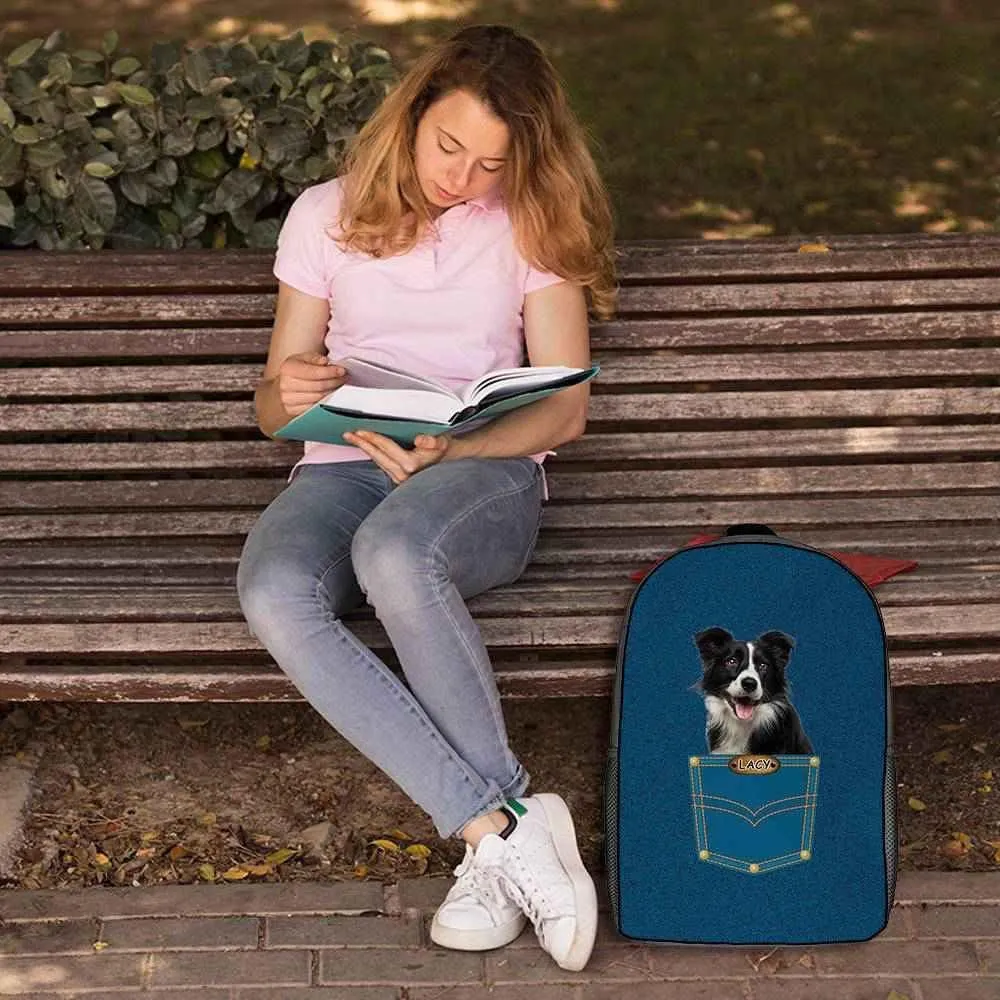 Maine Cooncat Backpack Bookbag Custom Blue Jeans Print Daypack Laptop Bag for Work Travel Hiking 17 Inch Lightweight Style 2
