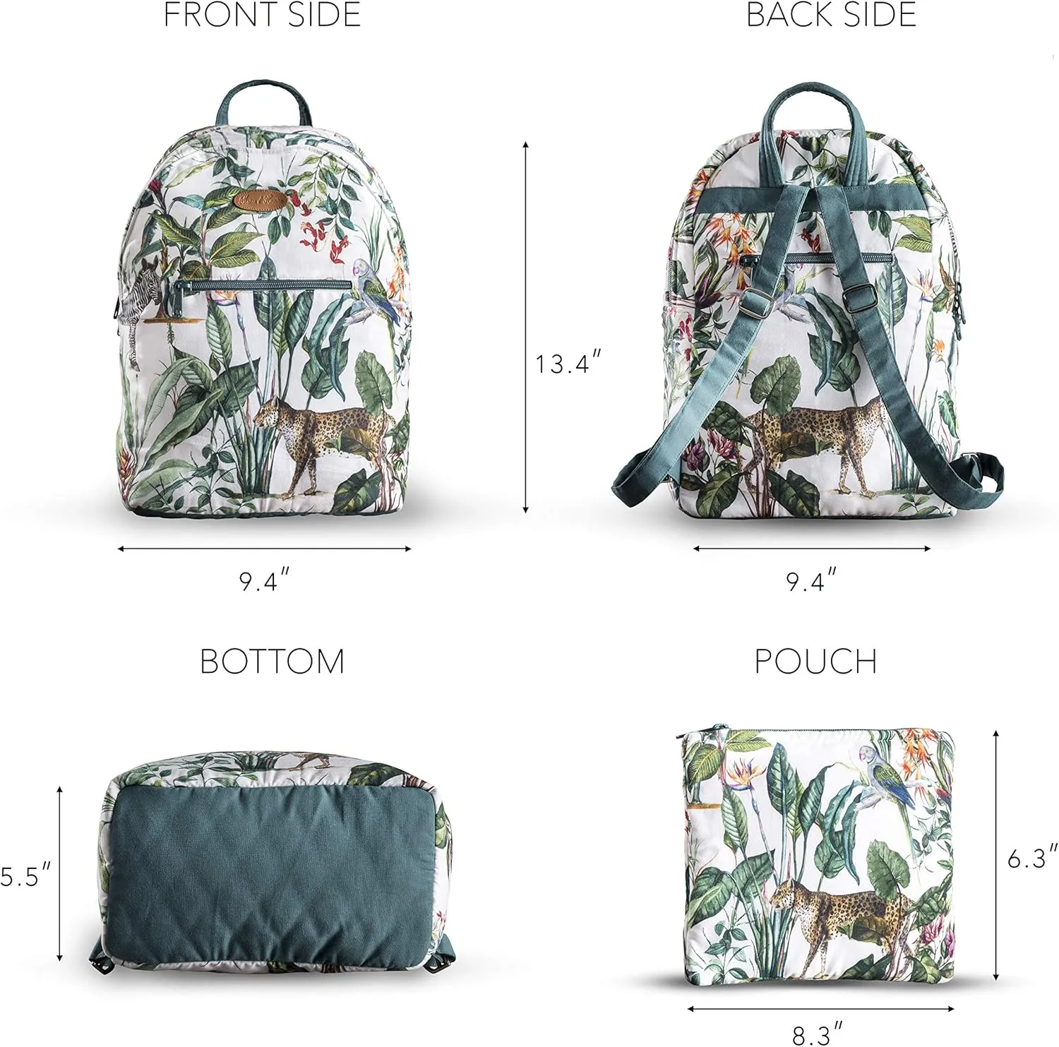 Maison d' Hermine Backpack Cotton Shoulder Backpack with Small Pouch Lightweight Bag for Travel Work Beach Perfect for Women & Men (Wild)