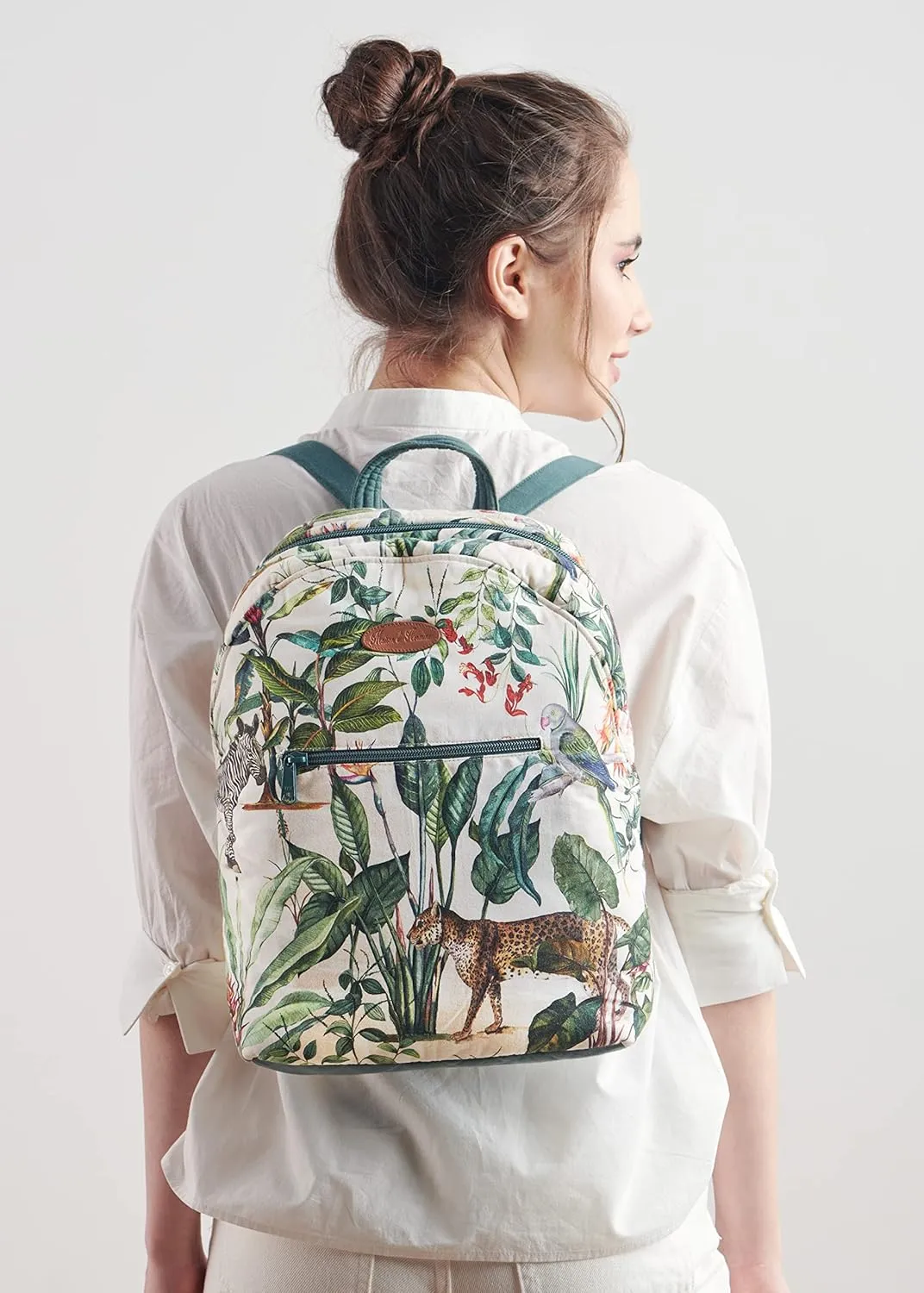 Maison d' Hermine Backpack Cotton Shoulder Backpack with Small Pouch Lightweight Bag for Travel Work Beach Perfect for Women & Men (Wild)