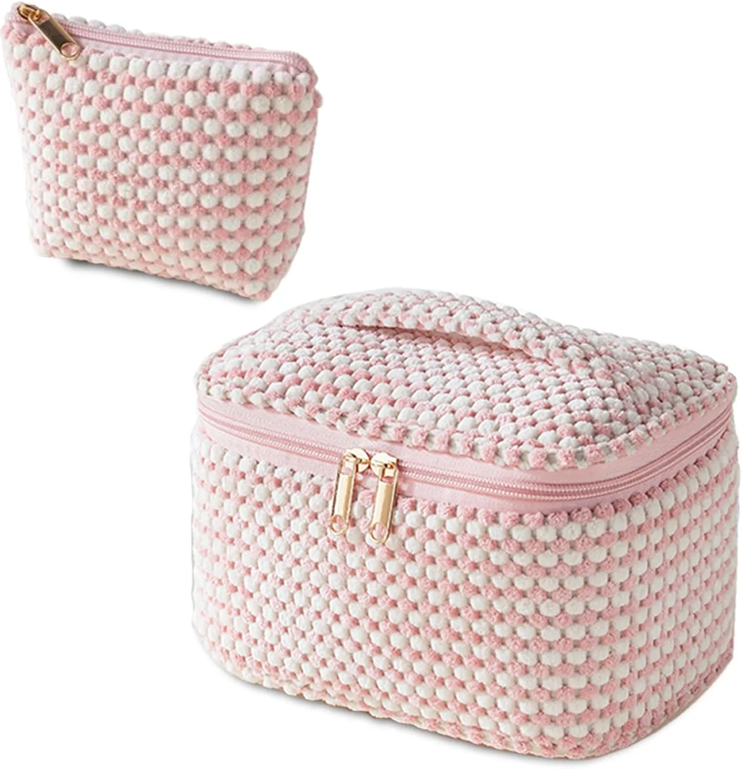 Makeup Bag for Women - Large Quilted Cosmetic for Women Girls Travel Toiletry Set Makeup Pouch Bag for Purse Travel Storage Organizer Bag Birthday Gift(Pink)